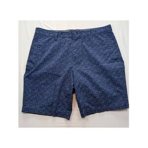 Banana Republic Aiden Mens Shorts 35 Navy Blue Geometric Grid Cotton Slim Fit